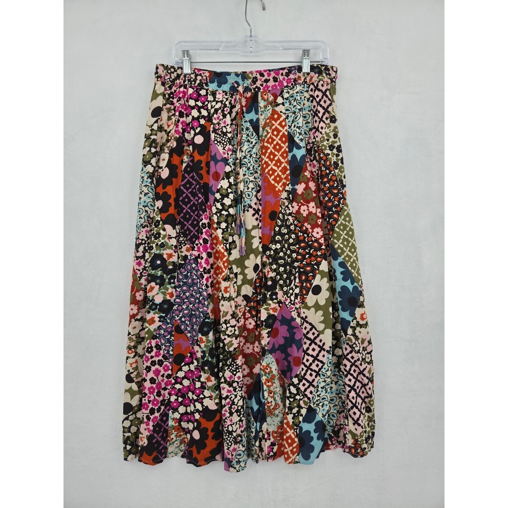 Intro Love The Fit Womens Patchwork Floral Midi Skirt Beaded Tassel Size 12 Boho